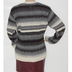 H&M Damen Gestreifter Pullover in Schwarz-Weiß-Grau mit V-Ausschnitt, in Größe S/M - Bild Nr.2
