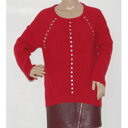 *NEUWERTIG* ~ Damen Pullover Monari, mit Rundhalsausschnitt & Metallplättchen ~ Farbe Rot ~ Größe 38/40 - Bild Nr.1