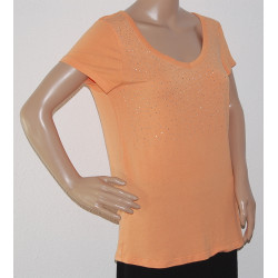 Damen T-Shirt in zarte Lachsfarbe mit Silber Strasssteine ~ Größe 42/44 ~ Bild Nr.1