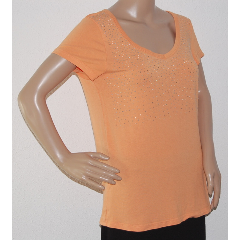 Damen T-Shirt in zarte Lachsfarbe mit Silber Strasssteine ~ Größe 42/44 ~ Bild Nr.1