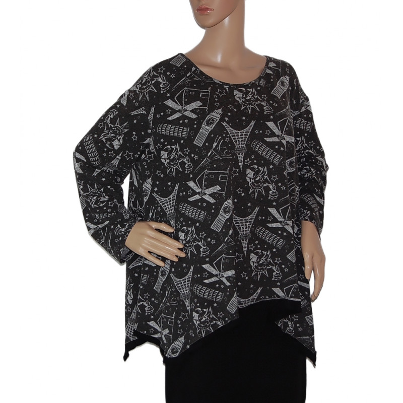 strickbluse-grau-deko-motive-silber-groesse-44-46-nr1