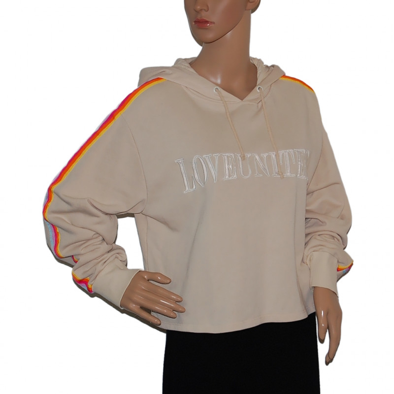 damen-sweatshirt-kapuze-beige-regenbogen-groesse-m-l-nr1