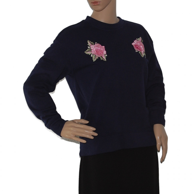 damen-h-und-m-langarmshirt-blau-rosen-groesse-xs-s-nr1