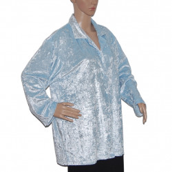 Damen Weste/Bluse Plüsch hoch-glänzend in Hellblau-Silber - Größe 40/42 - Vorderansicht