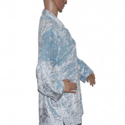 Damen Weste/Bluse Plüsch hoch-glänzend in Hellblau-Silber - Größe 40/42 - Seitenansicht