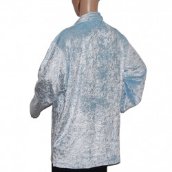 Damen Weste/Bluse Plüsch hoch-glänzend in Hellblau-Silber - Größe 40/42 - Rückansicht