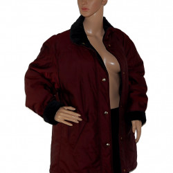 Lange, warme Damen Winterjacke in Weinrot - Größe 38/40 - Vorderansicht