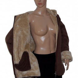 Damen Fell-Winterjacke kurz, in Braun - Größe 40/42 - Hauptansicht