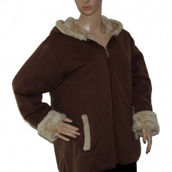 Damen Fell-Winterjacke kurz, in Braun - Größe 40/42 - Detailansicht