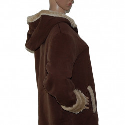 Damen Fell-Winterjacke kurz, in Braun - Größe 40/42 - Rückansicht