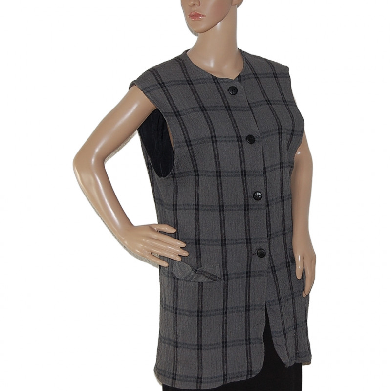 Mittellange Damenweste in Schwarz Grau Größe 40/42 - Vorderansicht