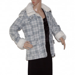 Fishbone Damen Winterjacke mit Webpelz, kariert in Größe M/L - Vorderansicht