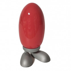 Seitenansicht zeigt die zwei stabilen Metallfüße und runde Ei-Form