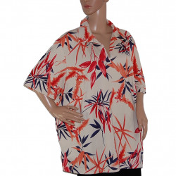 Neuwertiges BARUCH Damen T-Shirt in Übergröße 52/58, beige mit buntem Blattmuster, locker und sehr elastisch