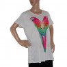 Jean Pascale Damen T-Shirt Weiß mit buntem Papageien-Motiv Größe L/XL Vorderansicht