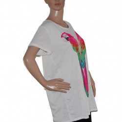 Luftiges Damen Kurzarmshirt mit Papageien-Print Jean Pascale Baumwolle Detailansicht