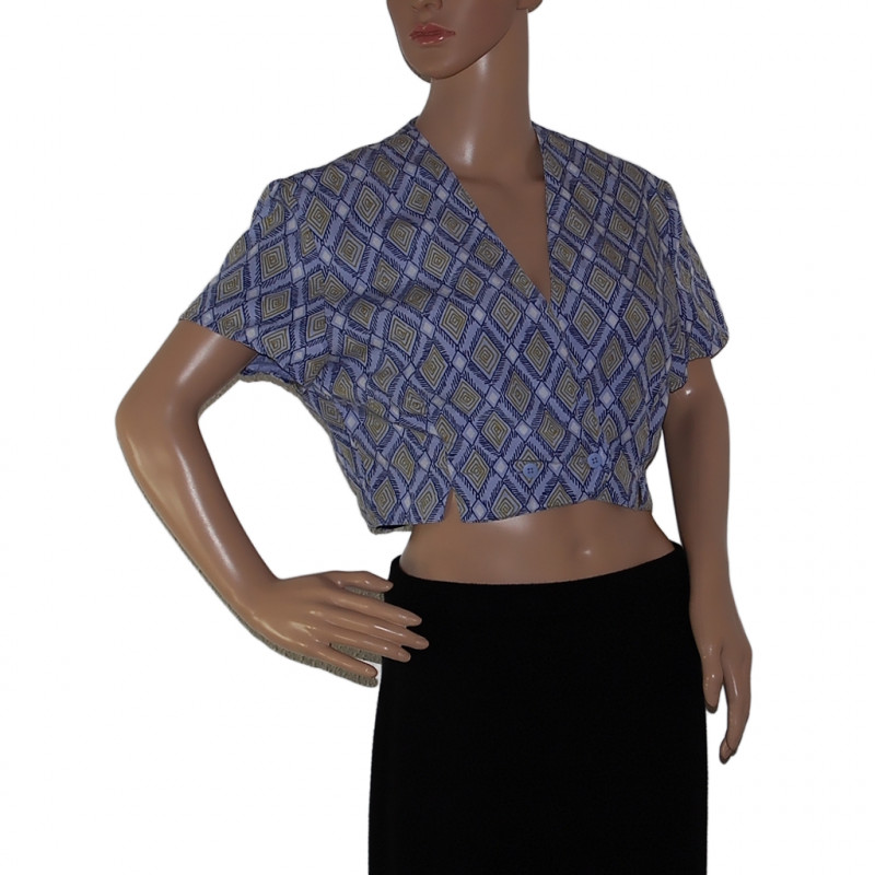 IN WEAR Damen Bluse kariert V-Ausschnitt Hellblau Dunkelblau Weiß M/L Vorderansicht