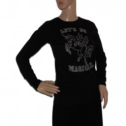 Neues Einhorn Collection Damen Langarmshirt Schwarz Einhorn Motiv Magical XS Vorderansicht