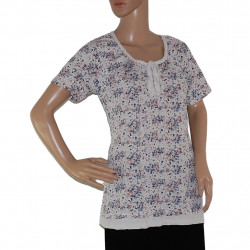MB MULTIBLU Damen Mädchen Kurzarmshirt in Weiß mit Rosa und Blau Blümchen