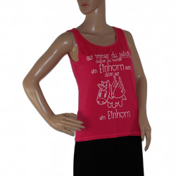 Pinkes Einhorn Damen T-Shirt Ärmellos mit großem Print und Rundhalsausschnitt, Größe L, Länge 55 cm