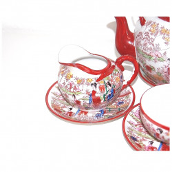 Zuckerdose und Milchkännchen mit Geisha Dekor aus original japanischem Teeservice