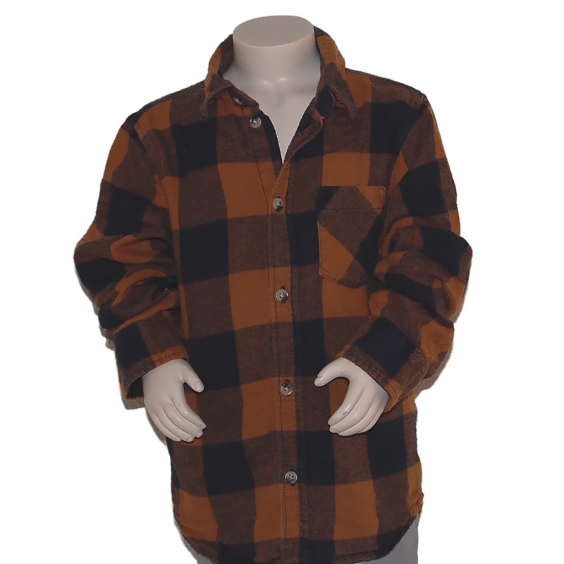 Kariertes Jungen Flanellhemd Größe 116 braun schwarz Vorderansicht