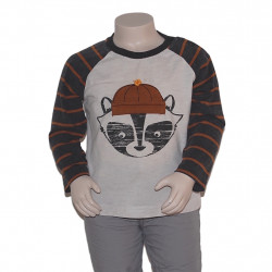 Topomini Langarmshirt Größe 86 Waschbär mit 3D Strickmütze Vorderansicht