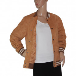 Stylische Collegejacke in Camel Braun im modernen Varsity Stil mit Streifenbündchen