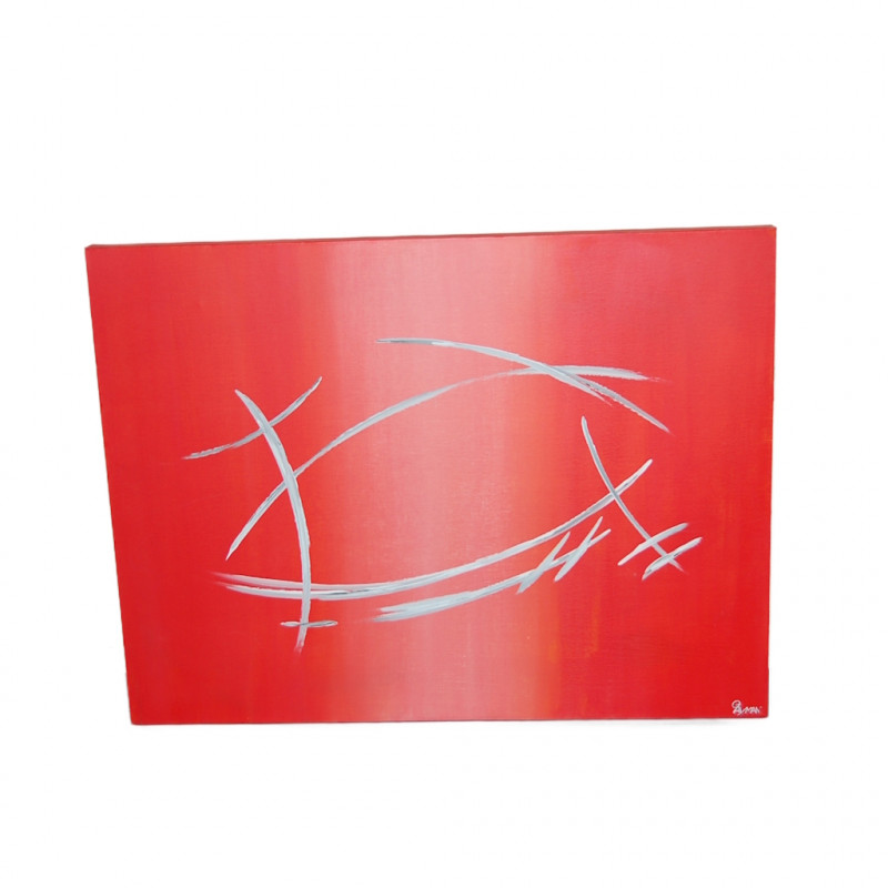Abstraktes Acrylbild in Rot mit modernen Kontrasten auf Leinwand im Format 80x60 cm
